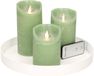 Plateau à bougies rond blanc en plastique D27 cm avec 3 bougies LED vert jade 10/12,5/15 cm - Décoration de table