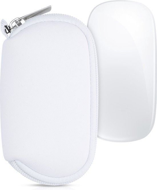 kwmobile computermuis hoes geschikt voor Apple Magic Mouse 1 / 2 hoesje - Muis beschermhoes met rits - Mouse case van neopreen in wit