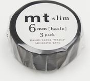 MT Masking Tape Slim Set van 3 decoratieve rollen van washi-papier, 6 mm x 7 m, mat zwart