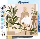 Figured'Art Mini Schilderen op Nummer Volwassenen 20x20cm met lijst Vrouw en boeket - Klein Formaat Creatieve Hobby Kit DIY Art Nummer Compleet