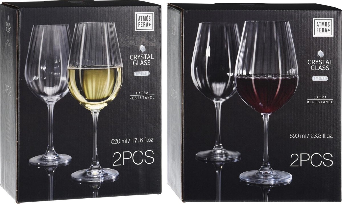 Atmos Fera 6x Witte en 6x rode wijnglazen set 520 ml/690 ml van kristalglas - Kristalglazen - Wijnglas - Wijnen - Wijnliefhebber cadeau