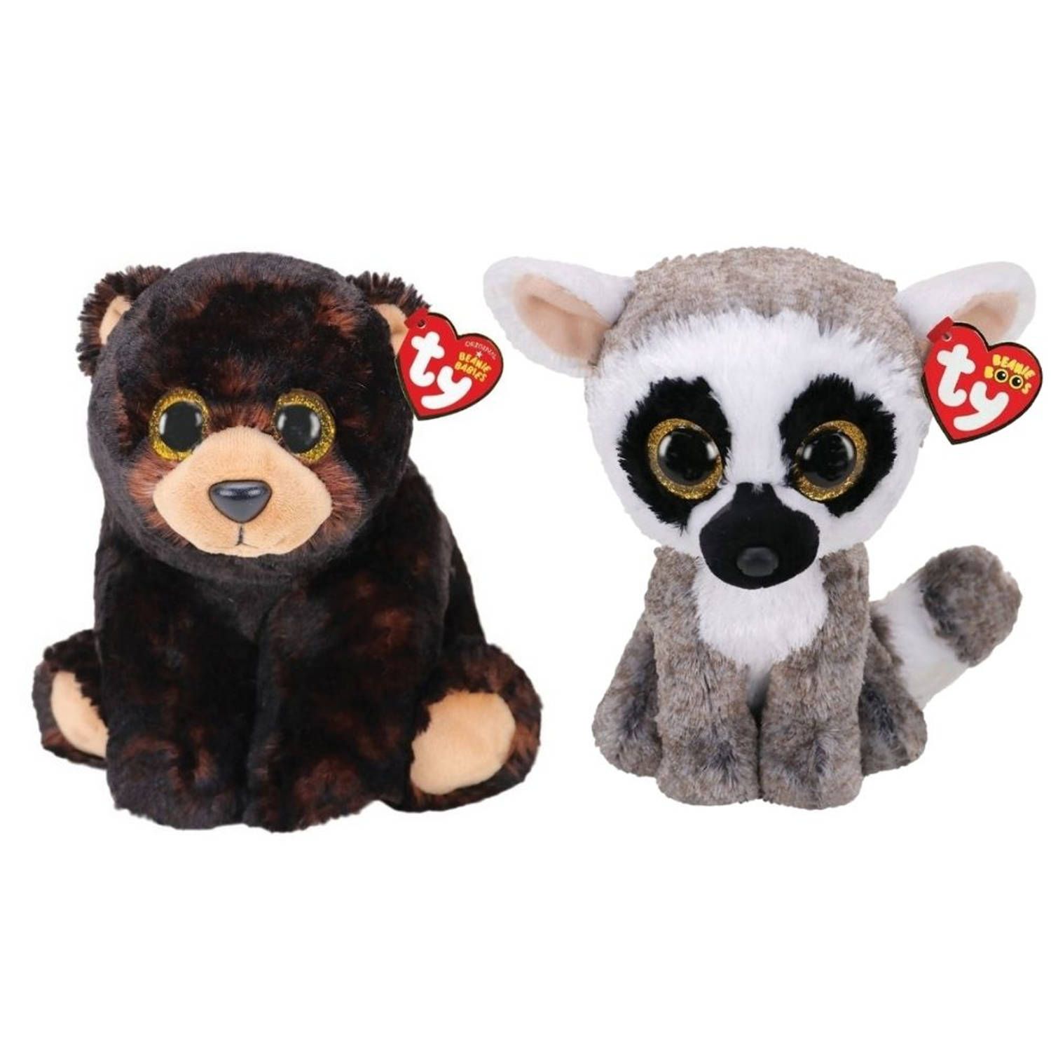 TY - Knuffel - Beanie Buddy - Kodi Bear & Linus Lemur - Meerkleurig