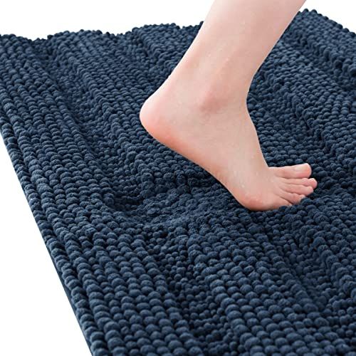 Subrtex Badkamertapijten Chenille Badkleed Gestreepte Pluche Badmat - Navy - 24"x60"