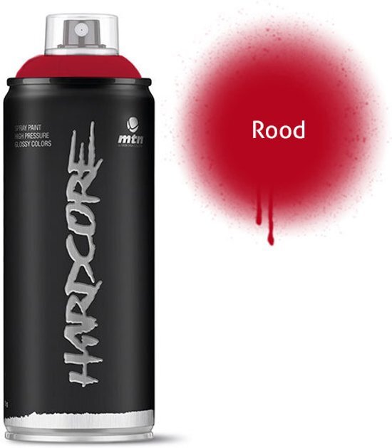 Montana-Colors 1x Hardcore2 spuitbus - 400ml Rode spuitverf - Hoge druk en glossy afwerking - Spuitverf voor binnen en buiten gebruik voor vele doeleinden zoals klussen graffiti hobby en kunst