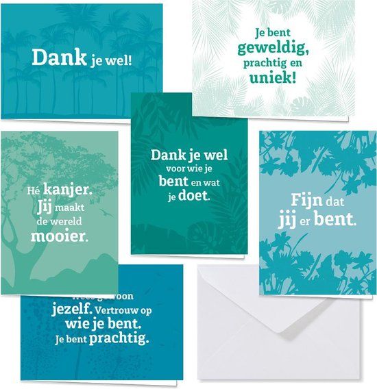 Voor Positiviteit - Dank je wel wenskaarten - 36 stuks - Bedankt kaartjes - Wenskaarten - set in box - met envelop
