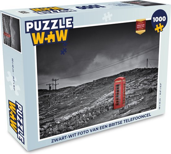 MuchoWow Puzzel Zwart-wit foto van een Britse telefooncel - Legpuzzel - Puzzel 1000 stukjes volwassenen - Sinterklaas cadeautjes - Sinterklaas voor grote kinderen