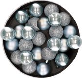 Decoris Mini boules de Noël - 28x pc - bleu clair - D3 cm - plastique