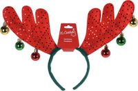 Merkloos Rendier diadeem - rood - pailletten en belletjes - 38 x 26 x 3 cm - haarband