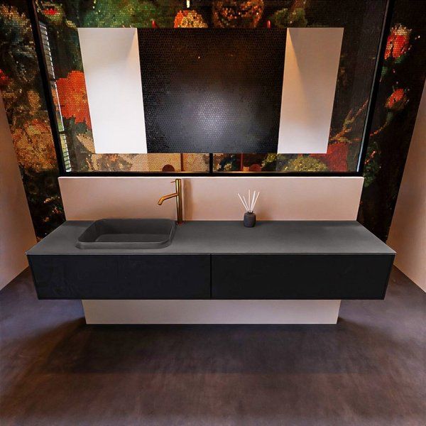 Mondiaz ERIN 200cm badmeubelset onderkast Urban met 2 lades Wastafel RIDGE links Dark grey ERIN11562