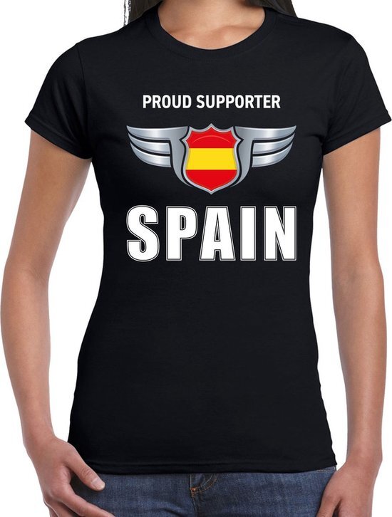 Bellatio Decorations Proud supporter Spain / Spanje t-shirt zwart voor dames XS