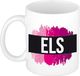 Bellatio Decorations Els naam cadeau koffie mok - beker - met roze verfstrepen - Cadeau collega - moederdag - verjaardag - juf - coach - 300 ml - wit