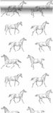 Esta Home behang getekende paarden zwart op wit - 128807 - 53 cm x 10.05 m