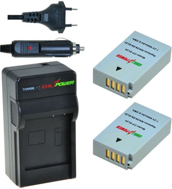 ChiliPower 2 x EN-EL24 accu's voor Nikon - inclusief oplader en autolader