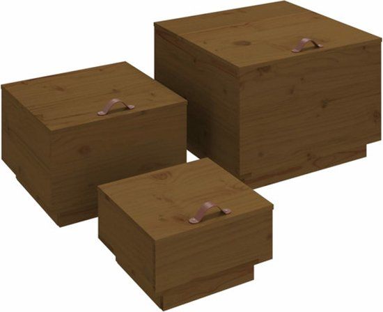 vidaXL Opbergboxen met deksels 3 st massief grenenhout honingbruin
