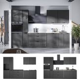 Vicco Complete keukeneenheid Fame-Line, Donkergrijs/Antraciet, 310 cm, WB Marmer