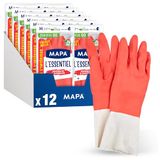 Spontex MAPA - L'Essentiel – 24 huishoudelijke handschoenen van latex, binnen katoenvezels – gevoeligheid en flexibiliteit – antislip coating – 12 stuks van 2 paar – maat M