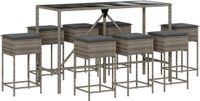 vidaXL 9-delige tuinbarset met kussens, polyrattan, grijs