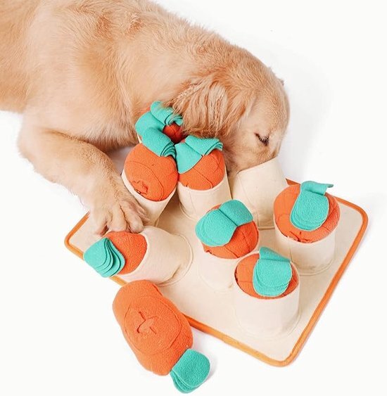 Doglemi Snuffelmat voor Hond en Kat - Intelligentie speelgoed - Snuffel Mat Puppy - IQ Hondenspeeltjes - Educatieve Training Huisdier - Snuffeltrainer Hondenpuzzel - Educatief Speelgoed - Vetalo beige, groen, oranje