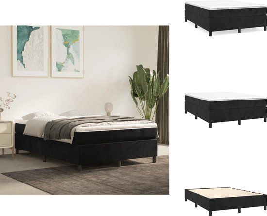 vidaXL Boxspring met matras fluweel zwart 140x200 cm
