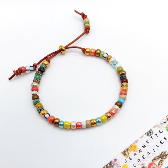 Jeannette-Creatief® Beach Armband - Miyuki Picasso - Leer - Multicolor