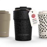 LARS NYSØM Bevægelse Thermos Coffee Mug-to-go 380ml - BPA-vrij met Isolatie - Lekvrije Roestvrijstalen Thermosbeker (Carbon Black/Leopard/Gloss)