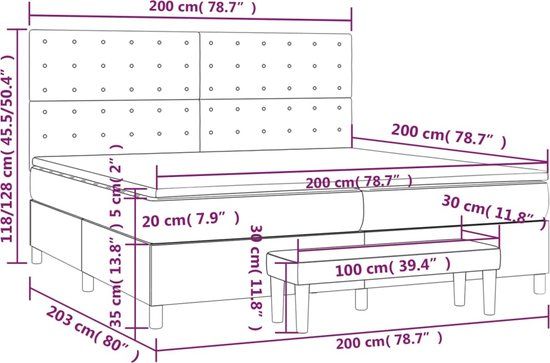 vidaXL Boxspring Bed with Mattress - Fabric - Light Gray - 200x200 cm