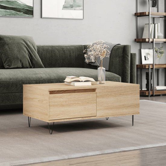 vidaXL Salontafel - 90x50x36,5 cm - Bewerkt Hout - Sonoma Eikenkleurig