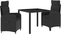 vidaXL Buiten Eettafel Set 3-delig Zwart Poly Rotan