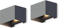 Calex LED Wandlamp Venice - 2 Stuks, Rechthoek, LED Up & Down, Verstelbare Stralingshoek, 7W, Tuinverlichting, Modern Design, Warm Wit Licht, Voor Binnen en Buiten, Antraciet/Grijs
