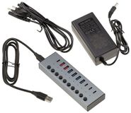 KALEA-INFORMATIQUE Aluminium USB3-multiport-hub met 7 USB 3.0 5G A- en C-poorten en 3 Quick Charge PD-poorten, externe voeding 12V 3A