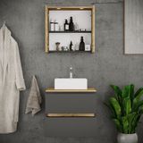 VCM set de meubles de salle de bain 3 pièces avec lavabo en céramique, meuble de salle de bain avec 2 tiroirs avec système de fermeture douce, armoire à miroir avec éclairage et prise, dimensions du meuble : H. 51 x L. 60 x P. 51 cm, Cosila-A