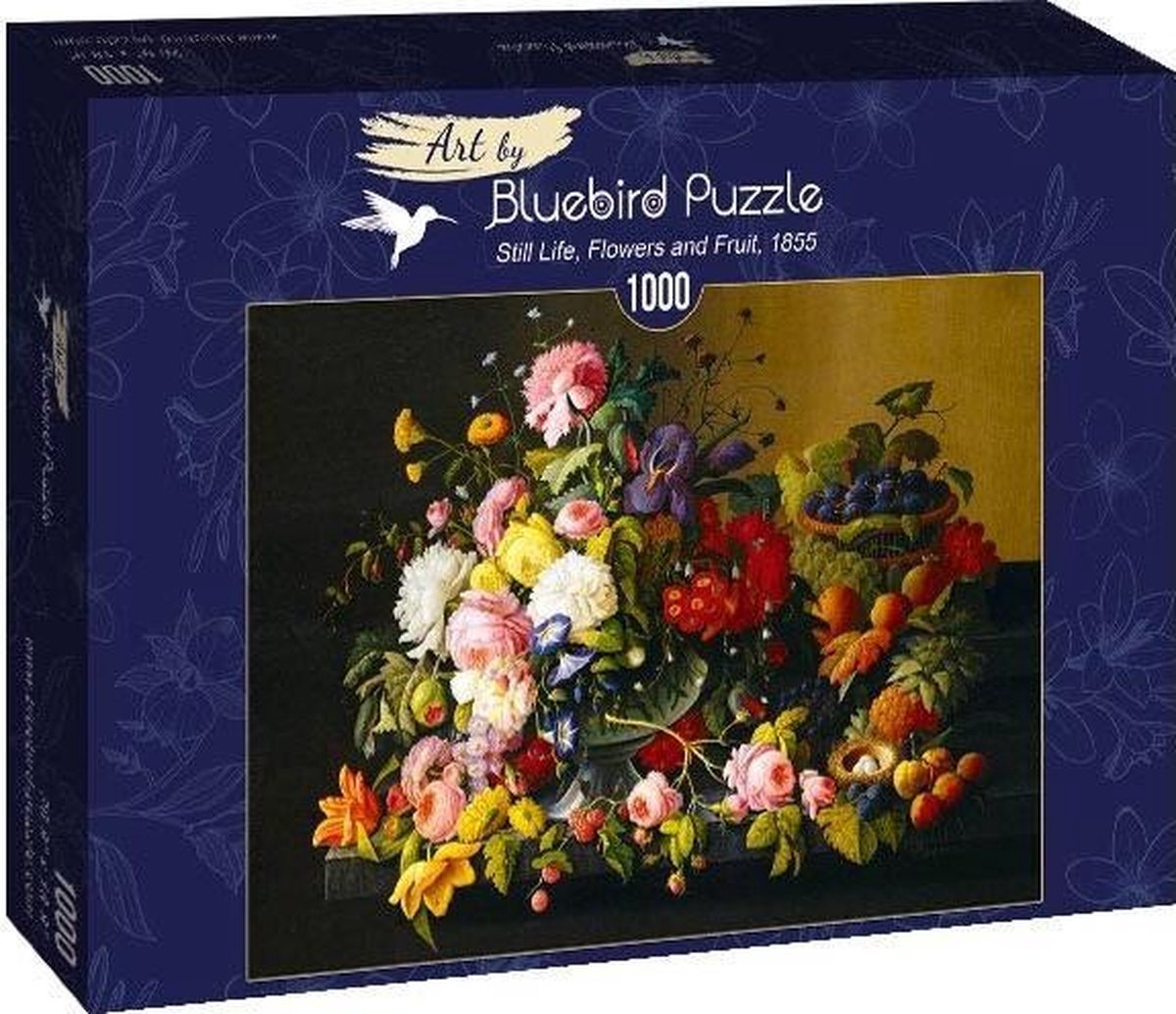 Art by BlueBird Severin Roesen - Stil leven, bloemen en fruit , 1855 (1000 stukjes, kunst puzzel)