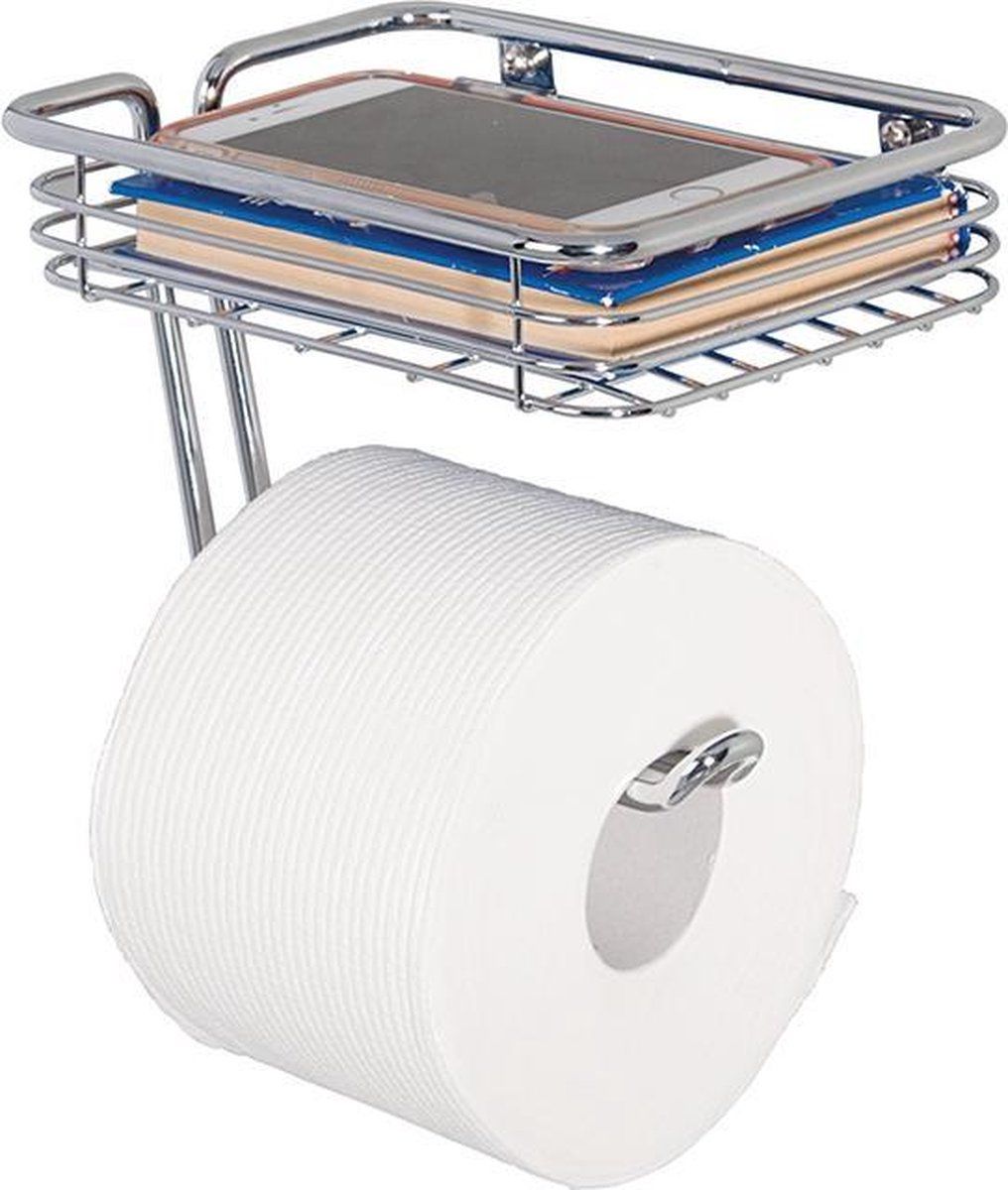 IDesign Toiletrolhouder met bakje - Zilver - Metaal