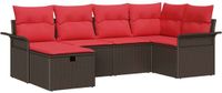 vidaXL Tuinbank Set Bruin en Rood Polyrattan
