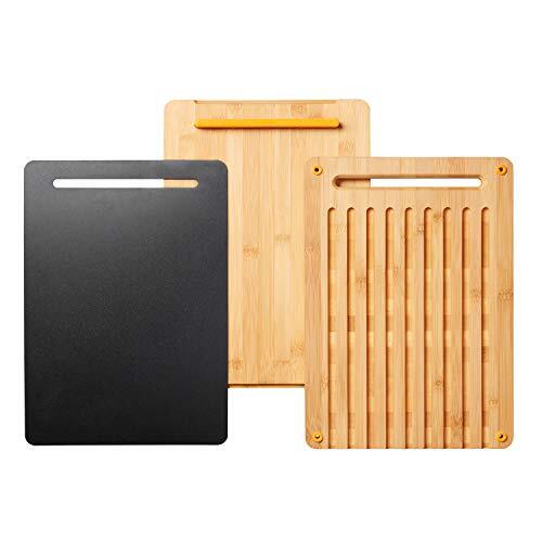 Fiskars Snijplanken-set, Functional Form, 3 stuks, snijplank, broodplank en kunststof snijplank, bamboe/kunststof, 1057550