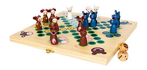 Small Foot 6257 bordspel "boerderij" van hout, gezelschapsspel Ludo met dieren als speelfiguren, vanaf 3 jaar