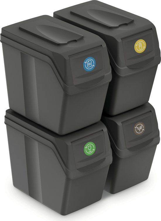 Prosperplast Sortibox Afvalscheidingsprullenbak - 4 x 20L - Grijs