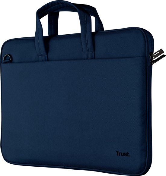 Trust Bologna - Laptoptas 14 inch - Gerecycled PET - Gevoerd Laptopvak - Schouderband - Blauw