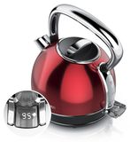 Arendo waterkoker VINTAGE, retro theepot, 1,7 liter, 2200 W, temperatuurinstelling van 40 tot 100 °C, LED-display met touchscreen, warmhoudfunctie, kalkfilter, automatische uitschakeling, rood