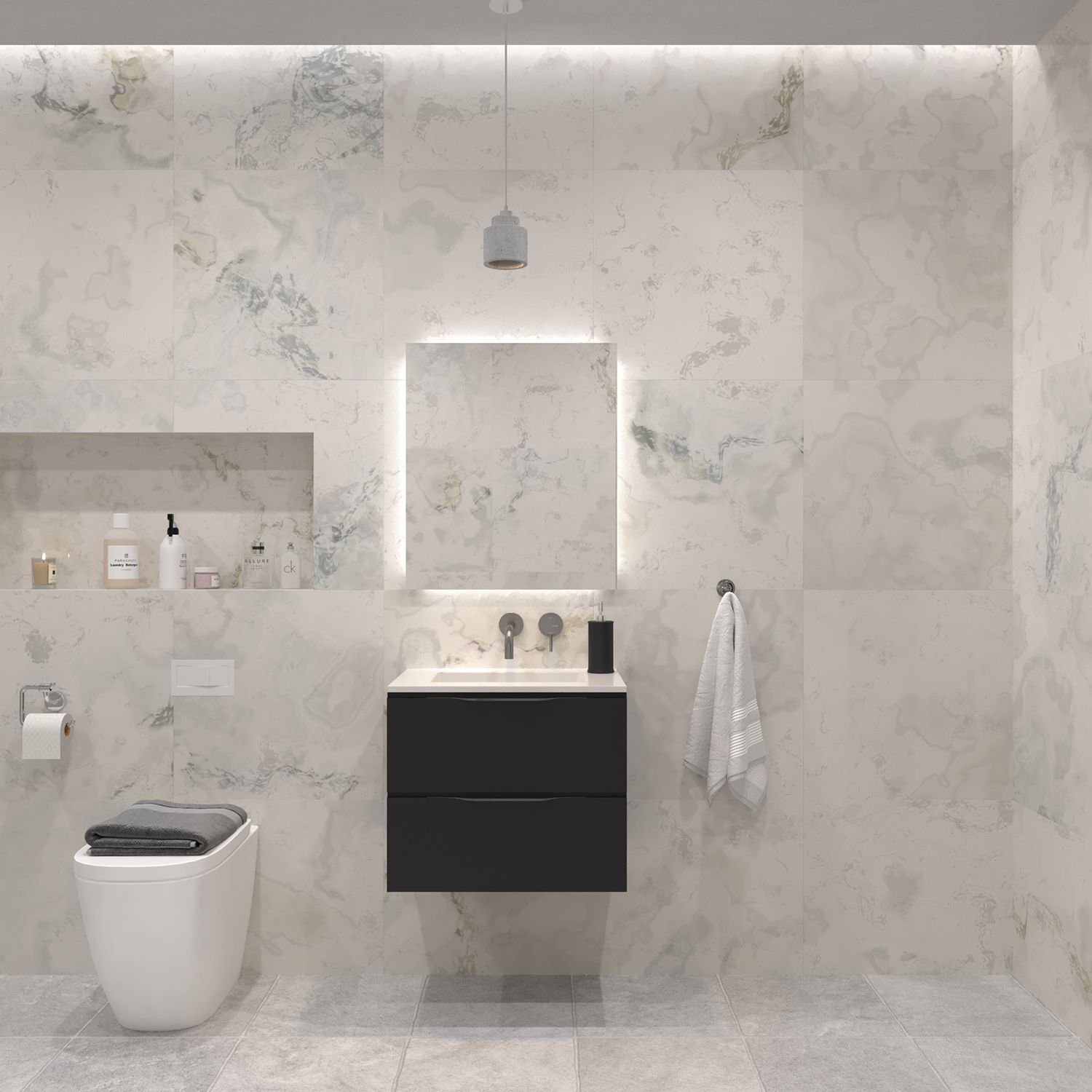 Gliss Design Hera Badkamermeubelset - Mat Zwart - 60 cm - 2 Laden - Zwart Schoolkrijt