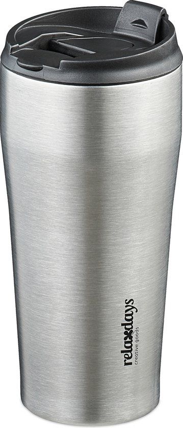 Merkloos Relaxdays Thermosbeker, 400 ml, RVS, Zilver