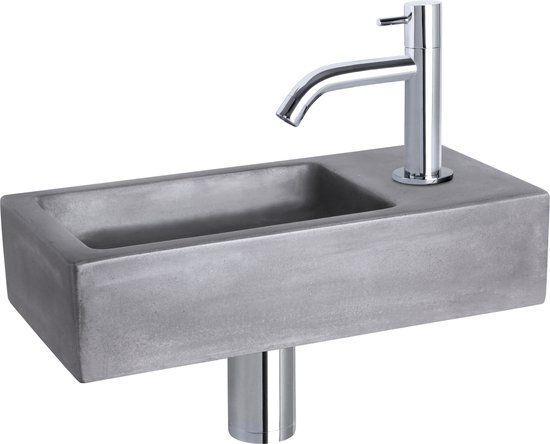 Differnz Ravo Fonteinset - Beton - Donkergrijs - Gebogen Kraan - Chroom - 38.5x18.5x9 cm