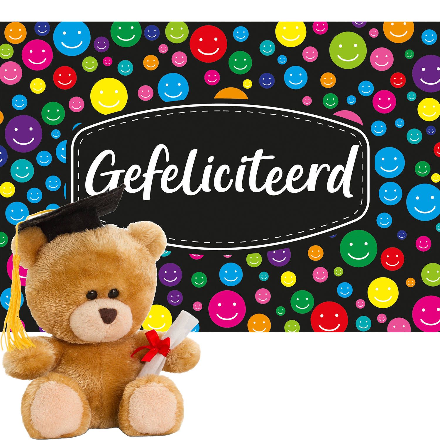 Keel Toys Gefeliciteerd wenskaart A5-size met Geslaagd thema knuffelbeer 14 cm