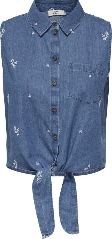JDY JDYKAI S/L SHIRT WVN DIA Dames Blouses S Lichtblauw Denim Katoen