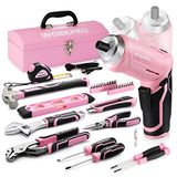 WORKPRO 73-delige gereedschapsset roze met accuschroevendraaier