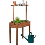 dobar® 58256FSCe Verhoogd bloembed Florenz massief hout, slabed met verhoogde plank, smal balkonbed, verhoogd groentebed inclusief plantenvlies, 80 x 40 x 145 cm, bruin