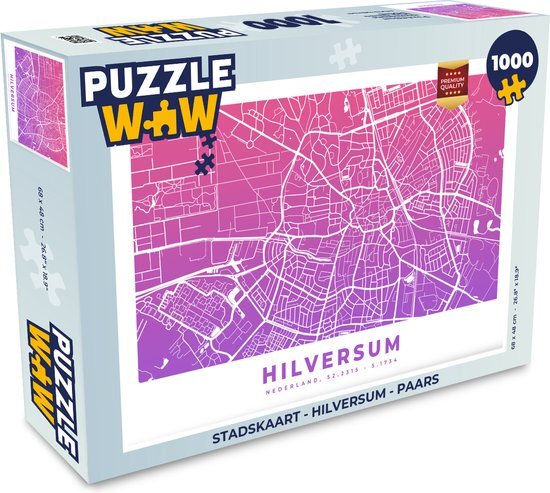 MuchoWow Puzzel Stadskaart - Hilversum - Paars - Legpuzzel - Puzzel 1000 stukjes volwassenen - Plattegrond - Sinterklaas cadeautjes - Sinterklaas voor grote kinderen