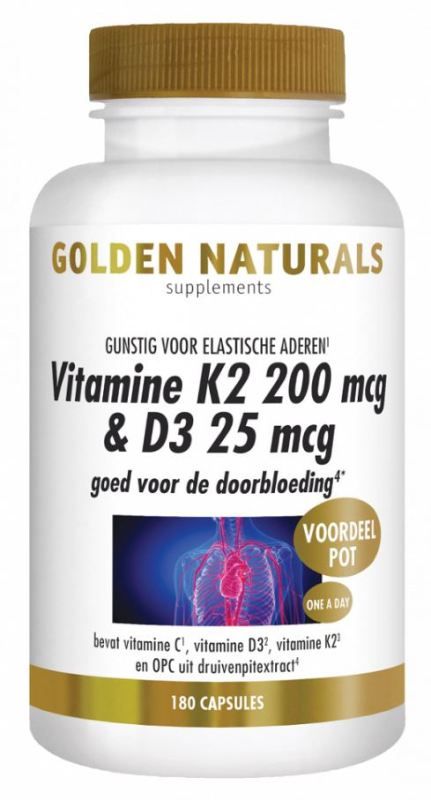 Golden Naturals Vitamine k2 200 mcg & d3 25 mcg 180 Capsules