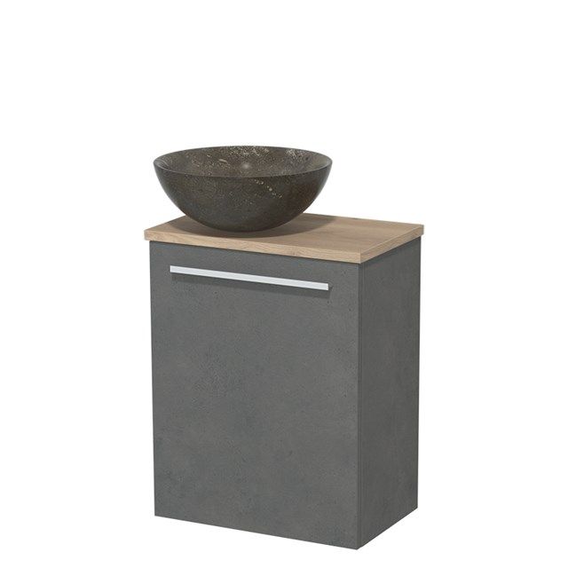 Maxaro Modulo Toiletmeubel - 41 cm - Donkergrijs Beton - Lichtbruin Eiken