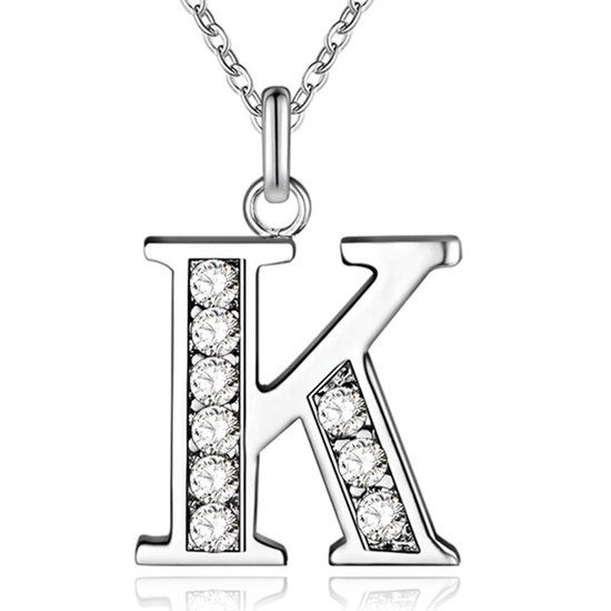 LGT JWLS Lookinggoodtoday Zilverkleurige Letter K Dames Ketting met Zirkonia